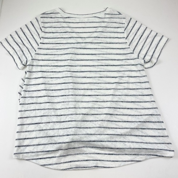 Caslon Shirt Womens Large White Striped Short Sleeve Knot Tee Vneck NWOT NEW - Picture 2 of 8